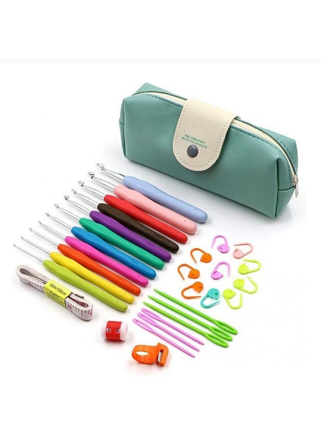 30 قطعة من مجموعات خطاطيف الكروشيه بحقيبة تخزين ومقابض ناعمة وإبر كروشيه ألومنيوم ومجموعة إبر حياكة خيوط النسيج وأدوات خياطة ونسج DIY - Image 1